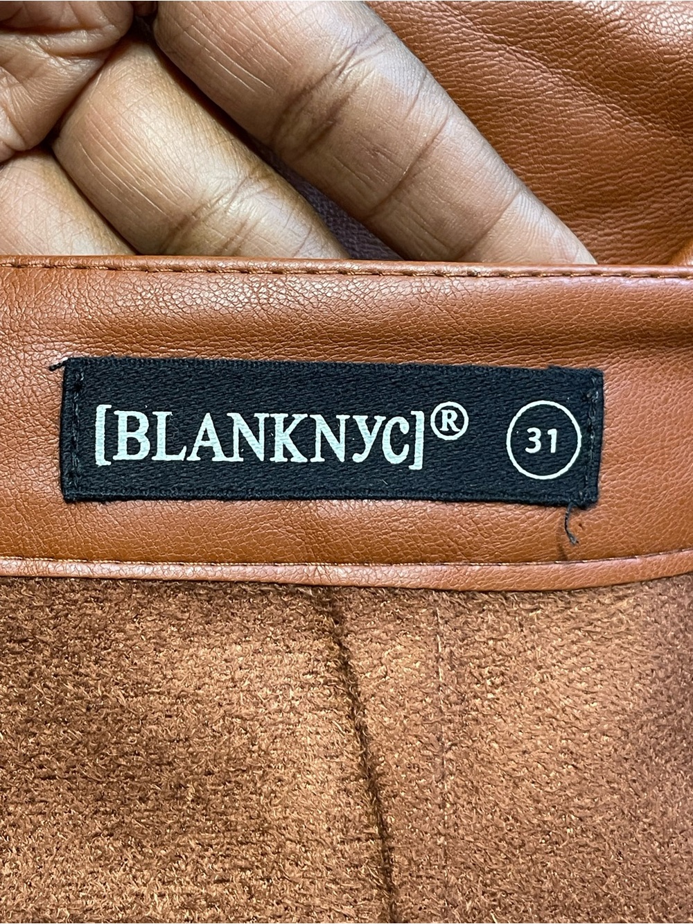 BLANKNYC Faux Leather Pants 31 Cognac Brown High Rise Academia Pleated Trouser - Picture 4 of 11